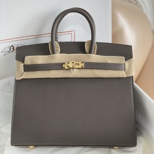 Hermes Birkin 25 Sellier Handmade Bag In Etain Epsom Calfskin