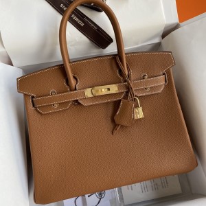 Hermes Birkin 30 Retourne Handmade Bag In Gold Clemence Leather