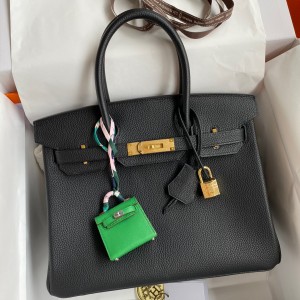 Hermes Birkin 30 Retourne Handmade Bag In Black Clemence Leather
