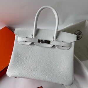 Hermes Birkin 30 Retourne Handmade Bag In White Clemence Leather