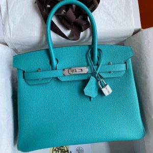 Hermes Birkin 30 Retourne Handmade Bag In Blue Paon Epsom Calfskin