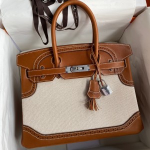 Hermes Ghillies Birkin 30cm Limited-edition Bag In Toile & Gold Swift Leather