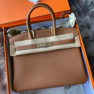 Hermes Birkin 30 Retourne Handmade Bag in Gold Togo Leather