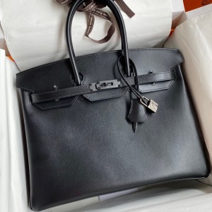 Hermes Birkin 35 Retourne Handmade Bag In Black Box Calfskin