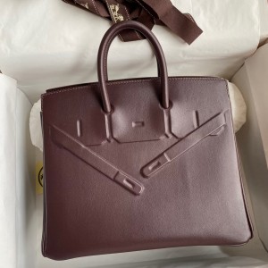 Hermes Shadow Birkin 25 Limited Edition Bag In Chocolat Swift Calfskin