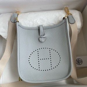 Hermes Evelyne Mini Handmade Bag in Blue Brume Clemence Leather 
