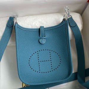 Hermes Evelyne Mini Handmade Bag in Blue Jean Clemence Leather