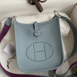 Hermes Evelyne Mini Handmade Bag in Blue Lin Clemence Leather