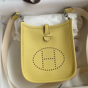 Hermes Evelyne Mini Handmade Bag in Jaune Poussin Clemence Leather