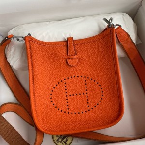 Hermes Evelyne Mini Handmade Bag in Orange Clemence Leather 