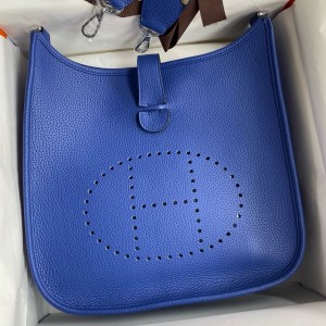 Hermes Evelyne III PM 29 Handmade Bag in Blue Electric Clemence Leather