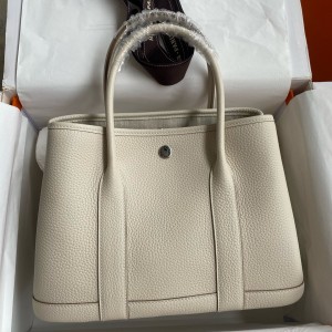 Hermes Garden Party 30 Handmade Bag in Craie Clemence Leather 