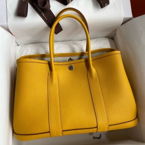 Hermes Garden Party 30 Handmade Bag in Jaune Ambre Clemence Leather 