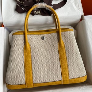 Hermes Garden Party 30 Handmade Bag in Toile and Yellow Leather