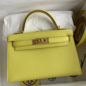 Hermes Kelly Mini II Sellier Handmade Bag In Lime Epsom Calfskin