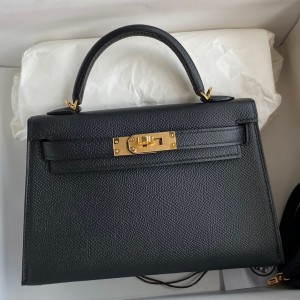 Hermes Kelly Mini II Sellier Handmade Bag In Black Epsom Calfskin