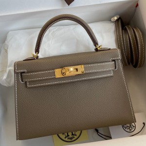 Hermes Kelly Mini II Sellier Handmade Bag In Taupe Epsom Calfskin