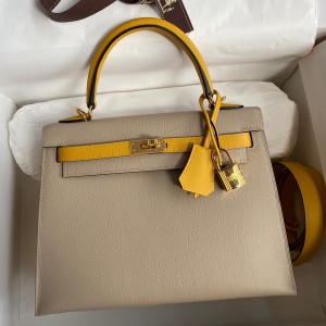 Hermes Kelly Sellier 25 Bicolor Bag in Trench and Yellow Epsom Calfskin