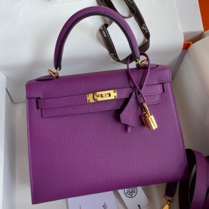 Hermes Kelly Sellier 25 Handmade Bag In Anemone Epsom Calfskin