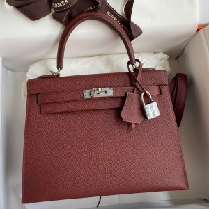 Hermes Kelly Sellier 25 Handmade Bag In Bordeaux Epsom Calfskin