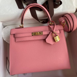 Hermes Kelly Sellier 25 Handmade Bag In Rose Confetti Epsom Calfskin