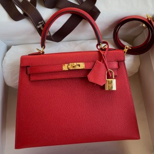 Hermes Kelly Sellier 25 Handmade Bag In Red Epsom Calfskin