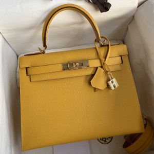 Hermes Kelly Sellier 28 Handmade Bag In Jaune Ambre Epsom Calfskin