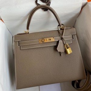 Hermes Kelly Sellier 28 Handmade Bag In Taupe Epsom Calfskin