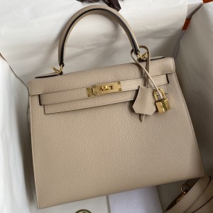 Hermes Kelly Sellier 28 Handmade Bag In Trench Epsom Calfskin