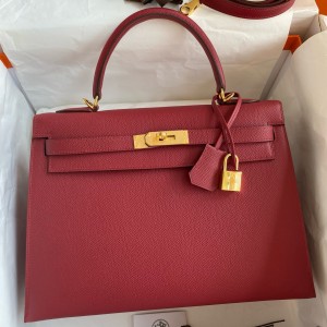 Hermes Kelly Sellier 32 Handmade Bag In Red Epsom Calfskin 
