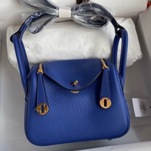 Hermes Mini Lindy Handmade Bag In Blue Electric Clemence Leather