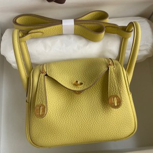 Hermes Mini Lindy Handmade Bag In Jaune Poussin Clemence Leather