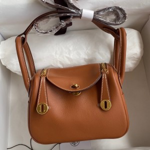 Hermes Mini Lindy Handmade Bag In Gold Swift Leather