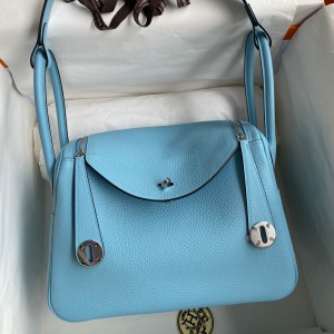 Hermes Lindy 26 Handmade Bag In Blue Atoll Clemence Leather