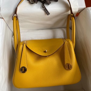 Hermes Lindy 26 Handmade Bag In Jaune Ambre Clemence Leather 