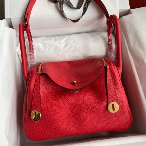 Hermes Lindy 26 Handmade Bag In Red Clemence Leather
