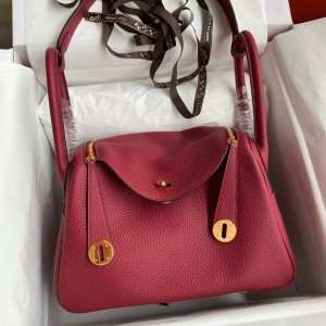 Hermes Lindy 26 Handmade Bag In Ruby Clemence Leather 