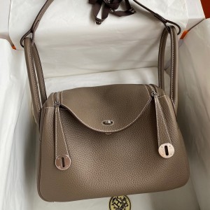 Hermes Lindy 26 Handmade Bag In Taupe Clemence Leather 