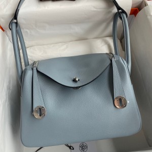 Hermes Lindy 26 Handmade Bag In Blue Lin Evercolor Leather