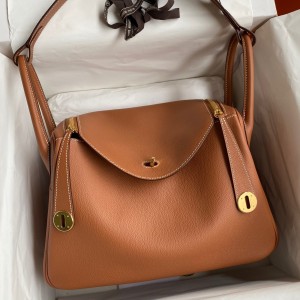 Hermes Lindy 30 Handmade Bag In Gold Evercolor Leather
