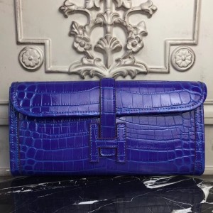 Hermes Jige Elan 29 Clutch In Blue Electric Crocodile Leather