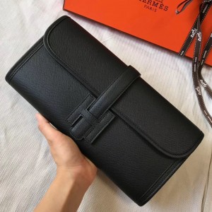 Hermes Jige Elan 29 Clutch Bag In Black Epsom Leather