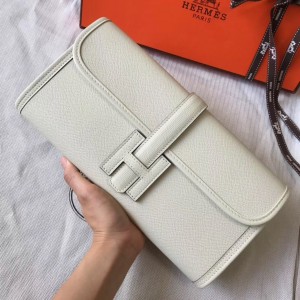 Hermes Jige Elan 29 Clutch Bag In White Epsom Leather