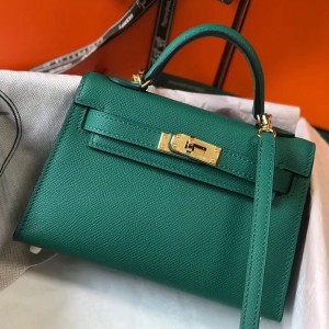 Hermes Kelly Mini II Bag In Malachite Epsom Leather