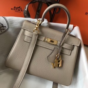 Hermes Mini Kelly 20cm Bag In Grey Clemence Leather