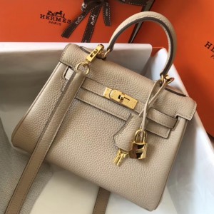 Hermes Mini Kelly 20cm Bag In Beige Clemence Leather