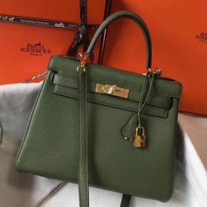 Hermes Kelly 28cm Retourne Bag In Canopee Clemence Leather 