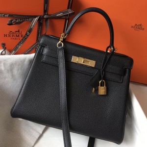 Hermes Kelly 28cm Retourne Bag In Black Clemence Leather