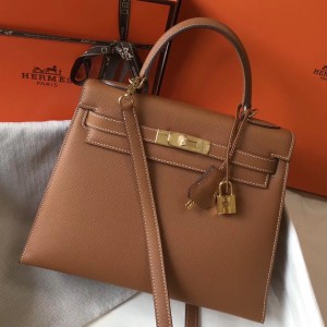 Hermes Kelly 28cm Sellier Bag In Brown Epsom Leather