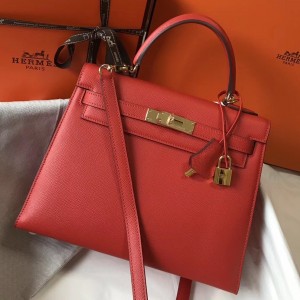 Hermes Kelly 28cm Sellier Bag In Red Epsom Leather